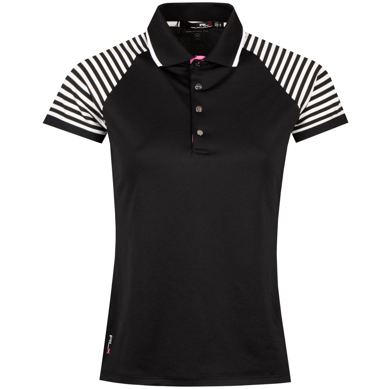 Polo Womens Striped Shoulder Tech Pique Polo Black - SS19 Polo Ralph Lauren Picture